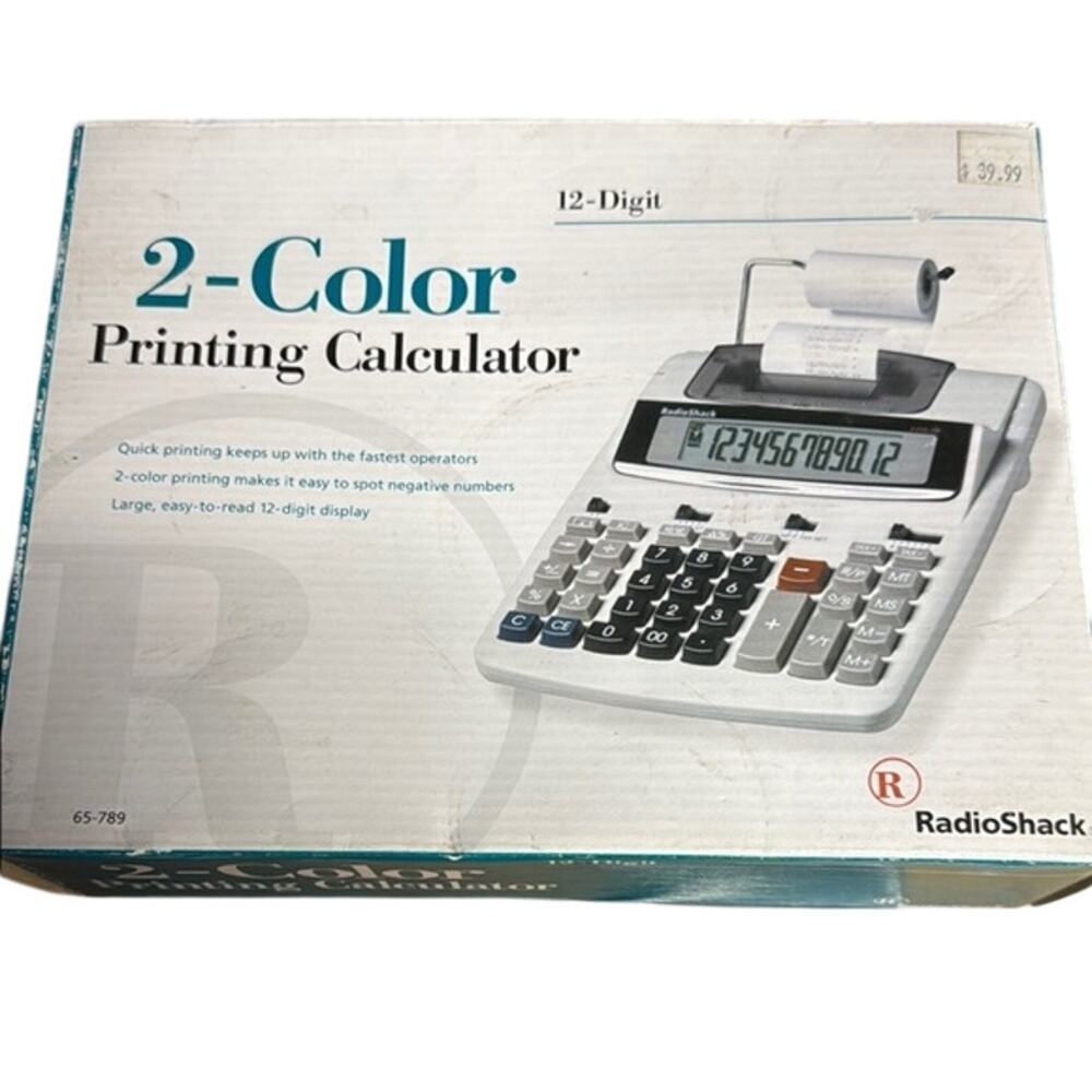 Vintage New in Box Working RadioShack 12 Digit 2-Color‎ Printing Calculator